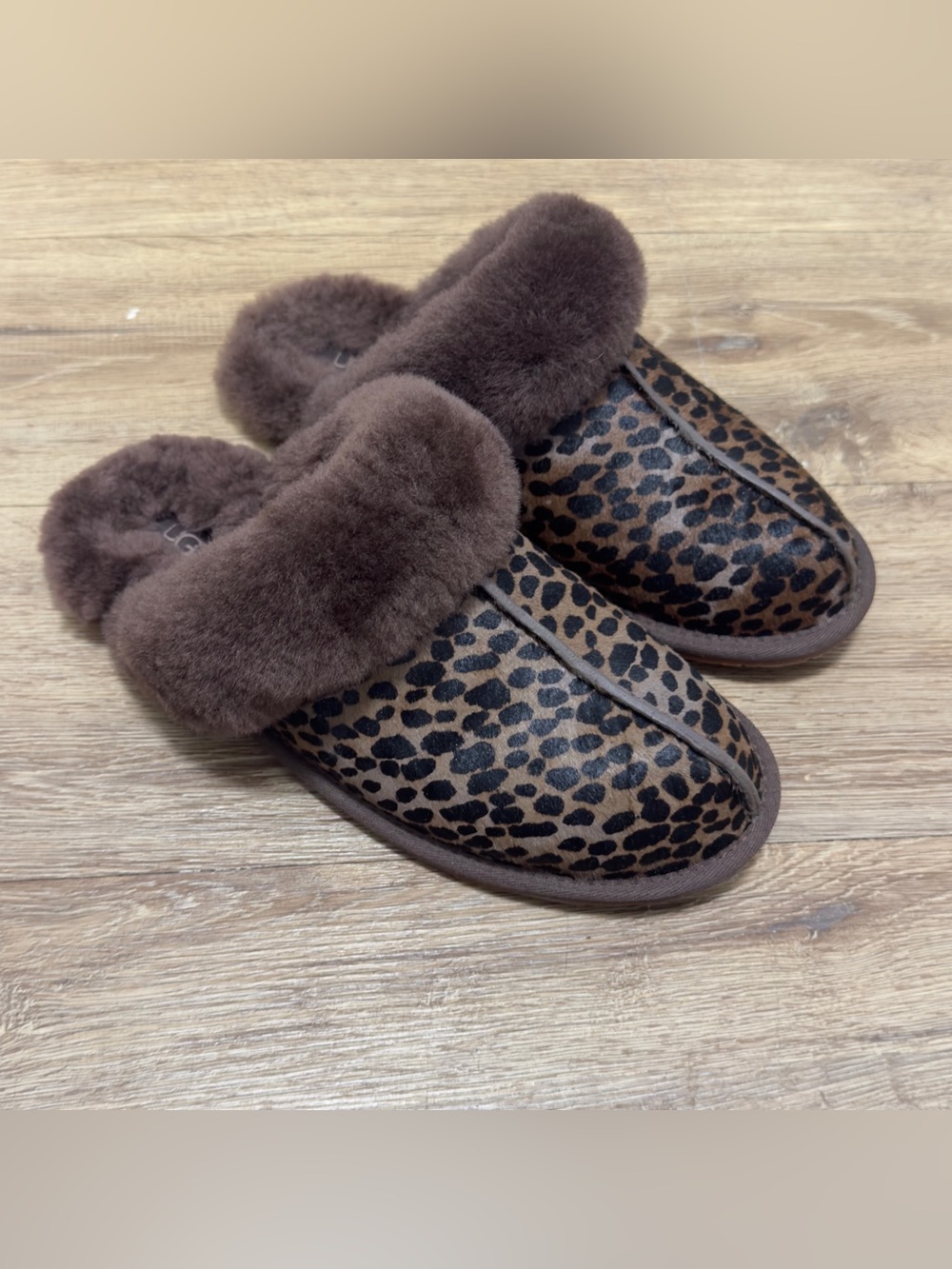 UGG Leopard-Print Shearling Cuff Slippers - Brown